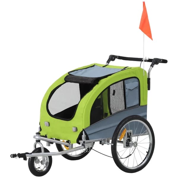 Rootz Pet Trailer - Hundetrailer - Glidefunktion - Foldbar - Regnslag - Reflekser - Grøn + Grå - 155 x 83 x 108cm