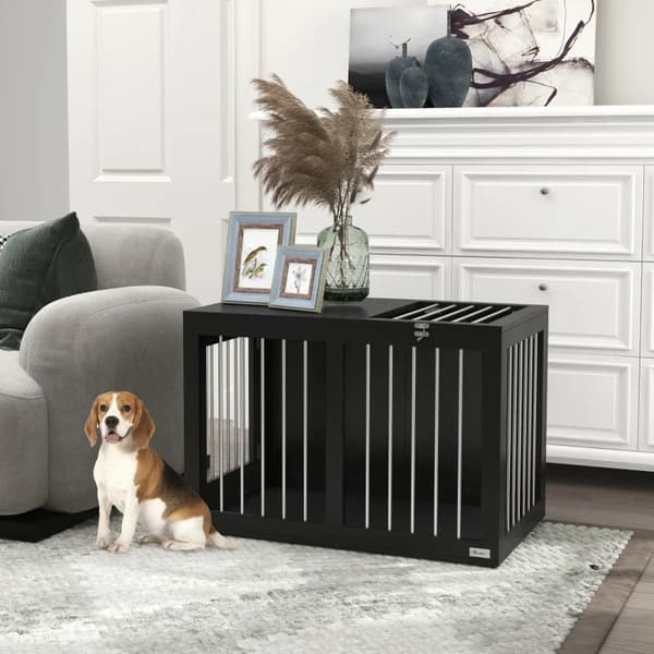 Rootz Hundebur - Hundetransportkasse - 2 døre - Låsbar - Stålnet - Sort - 80 cm x 50 cm x 56,5 cm