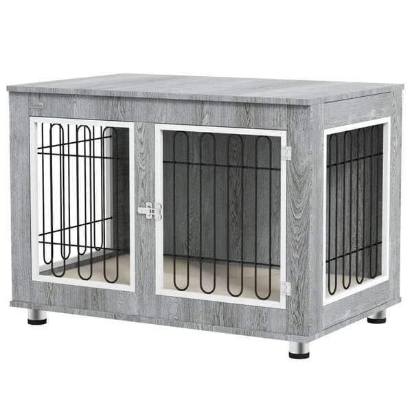 Rootz Hundebur - Hundehus - Vaskbar polstring - 2 låse - Spånplade - Oxford klud - Grå - 90 cm x 58 cm x 65 cm