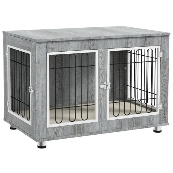 Rootz Hundebur - Hundehus - Vaskbar polstring - 2 låse - Spånplade - Oxford klud - Grå - 90 cm x 58 cm x 65 cm