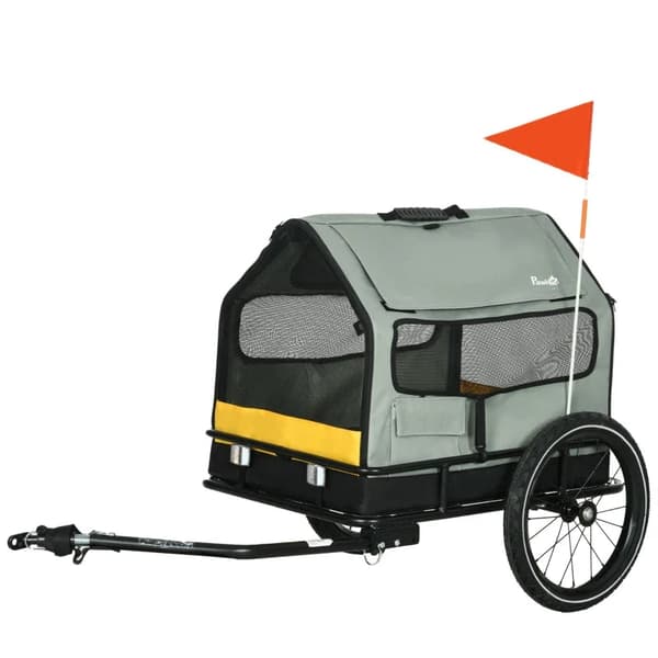 Rootz Hundetrailer - 1 Vimpel - Cykeltrailer - Vejrbestandig - Dyretrailer - Vejer 10 kg - Oxford Stål - Grå - 132L x 65W x 74H cm
