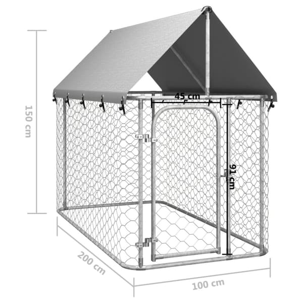 vidaXL Koiran ulkohäkki katoksella 200x100x150 cm -  Koiranhäkit & aitaukset