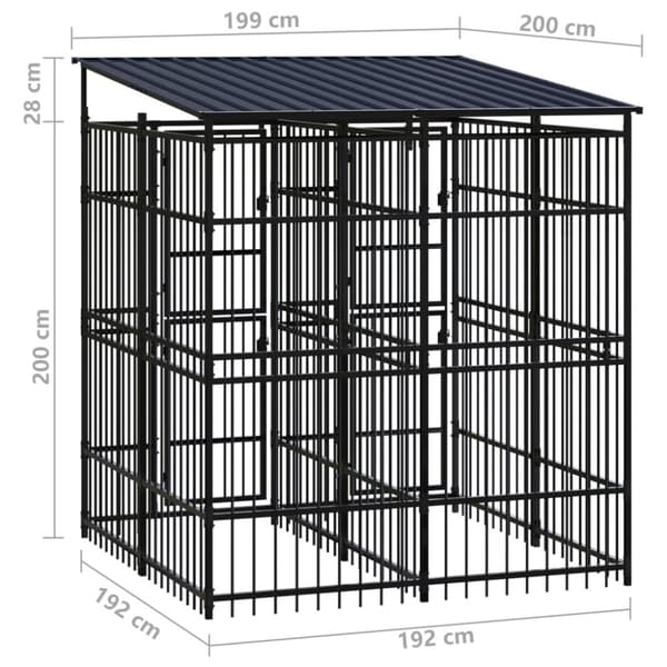 vidaXL Koiran ulkohäkki katolla teräs 3,69 m² - Koiranhäkit & aitaukset