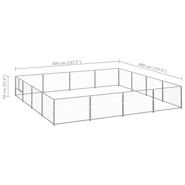 vidaXL hundeløbegård 16 m² stål sølvfarvet - Hundebure & løbegårde