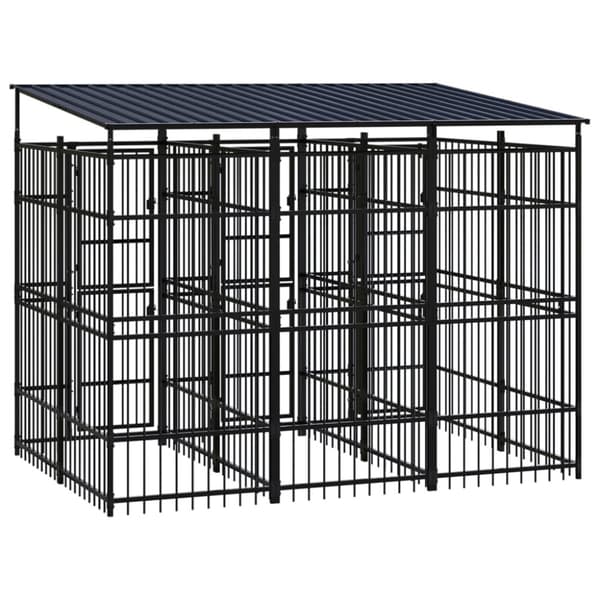 vidaXL Koiran ulkohäkki katolla teräs 5,53 m² - Koiranhäkit & aitaukset
