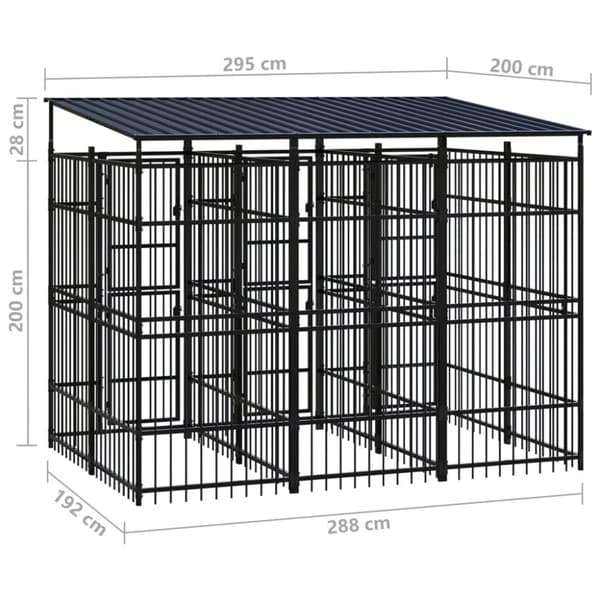 vidaXL Koiran ulkohäkki katolla teräs 5,53 m² - Koiranhäkit & aitaukset