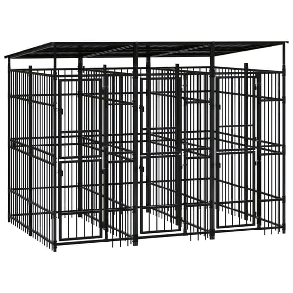 vidaXL Koiran ulkohäkki katolla teräs 5,53 m² - Koiranhäkit & aitaukset