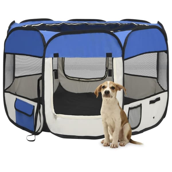 vidaXL foldbar hundegård med bæretaske 90x90x58 cm blå -  Hundebure & løbegårde
