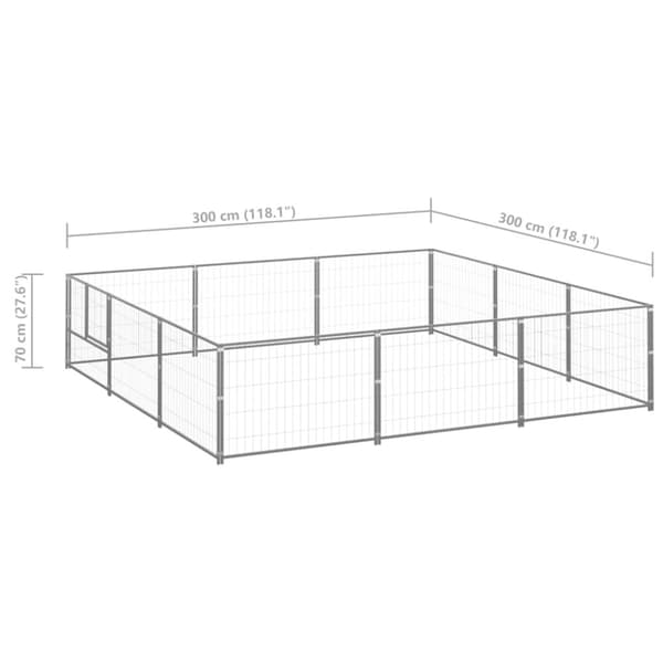 vidaXL hundeløbegård 9 m² stål sølvfarvet -  Hundebure & løbegårde