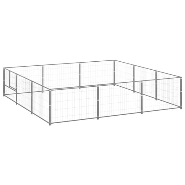 vidaXL hundeløbegård 9 m² stål sølvfarvet -  Hundebure & løbegårde