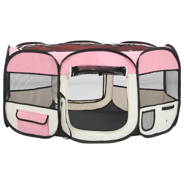 vidaXL Taitettava koirien pentuaitaus kantolaukulla pink. 145x145x61cm -  Koiranhäkit & aitaukset