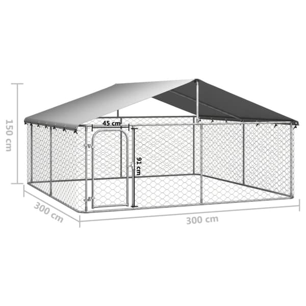 vidaXL Hundgård för utomhusbruk med tak 300x300x150 cm -  Hundkojor & rastgårdar