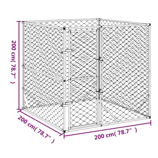 vidaXL udendørs hundegård 2x2x2 m galvaniseret stål sølvfarvet -  Hundebure & løbegårde