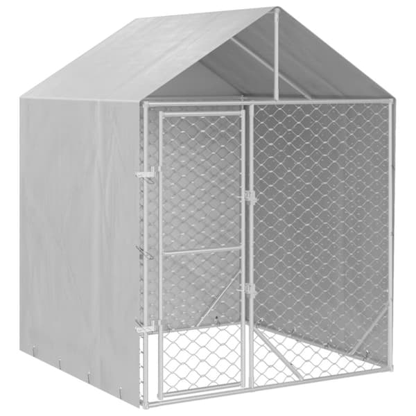 vidaXL Hundgård med tak silver 2x2x2,5 m galvaniserat stål -  Hundkojor & rastgårdar