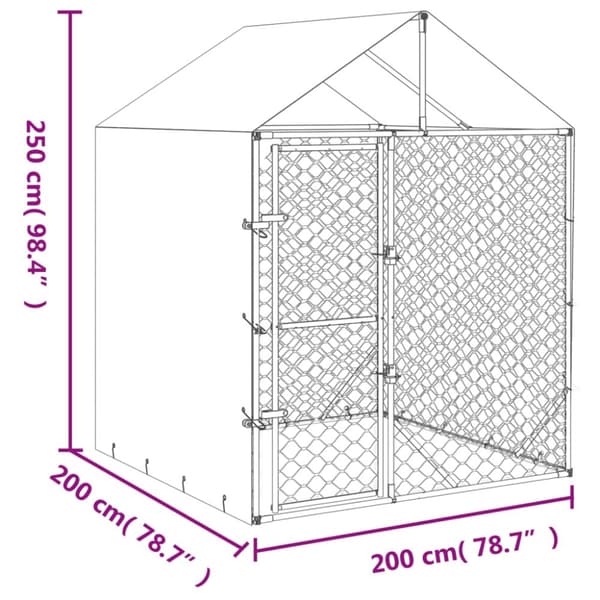 vidaXL Hundgård med tak silver 2x2x2,5 m galvaniserat stål -  Hundkojor & rastgårdar
