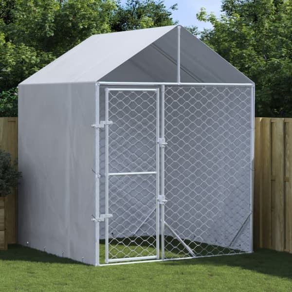 vidaXL udendørs hundegård med tag 2x2x2,5 m galvaniseret stål sølv -  Hundebure & løbegårde