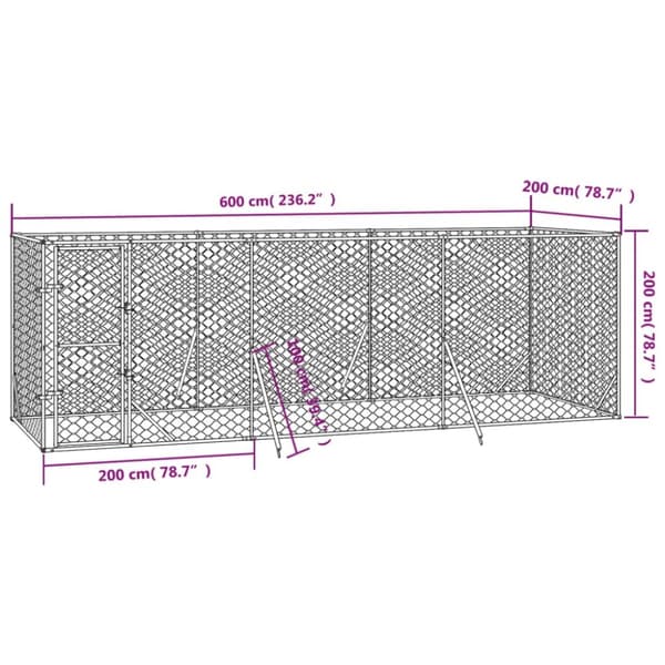 vidaXL udendørs hundegård 6x2x2 m galvaniseret stål sølvfarvet -  Hundebure & løbegårde