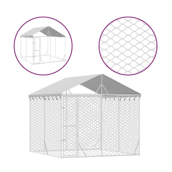 vidaXL Koiran ulkohäkki katolla hopea 3x3x2,5 m galvanoitu teräs - Koiranhäkit & aitaukset