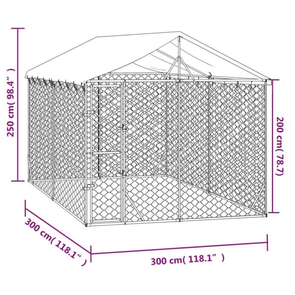 vidaXL Koiran ulkohäkki katolla hopea 3x3x2,5 m galvanoitu teräs - Koiranhäkit & aitaukset