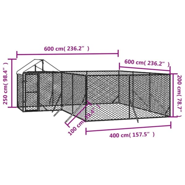 vidaXL Koiran ulkohäkki katolla hopea 6x6x2,5 m galvanoitu teräs -  Koiranhäkit & aitaukset