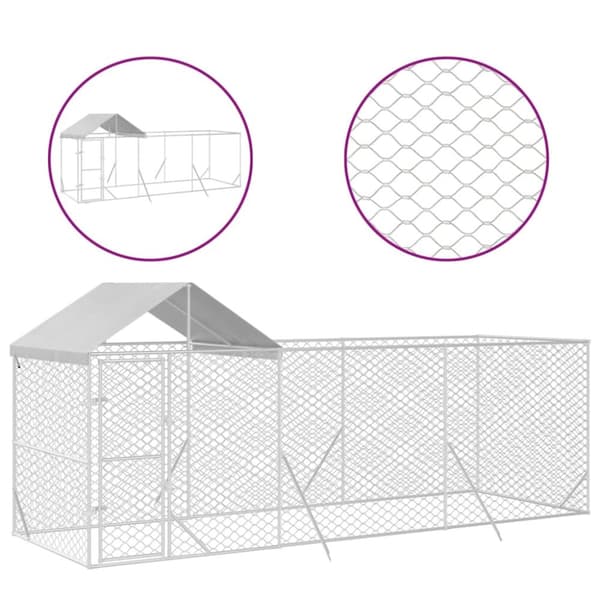 vidaXL Koiran ulkohäkki katolla hopea 6x2x2,5 m galvanoitu teräs -  Koiranhäkit & aitaukset