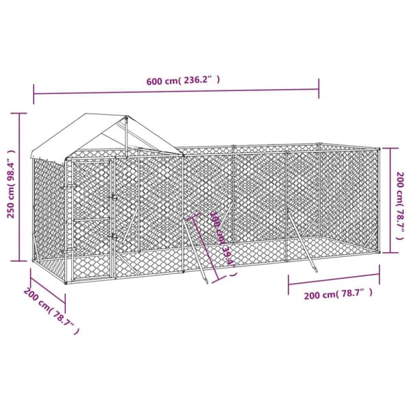 vidaXL Koiran ulkohäkki katolla hopea 6x2x2,5 m galvanoitu teräs -  Koiranhäkit & aitaukset