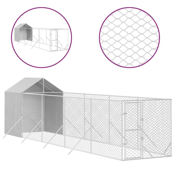 vidaXL Koiran ulkohäkki katolla hopea 2x10x2,5 m galvanoitu teräs - Koiranhäkit & aitaukset