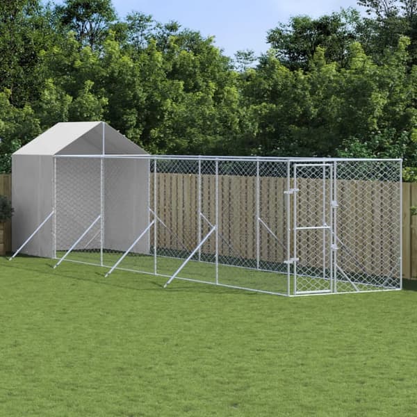 vidaXL udendørs hundegård med tag 2x10x2,5 m galvaniseret stål sølv -  Hundebure & løbegårde