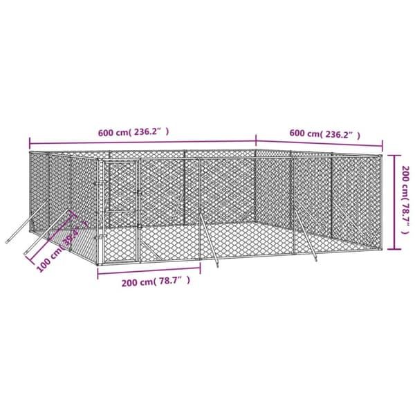 vidaXL Koiran ulkohäkki hopea 6x6x2 m galvanoitu teräs -  Koiranhäkit & aitaukset