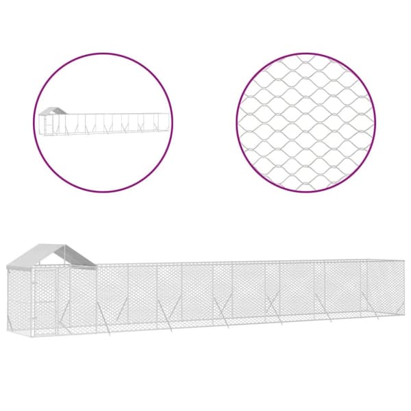 vidaXL Hundgård med tak silver 14x2x2,5 m galvaniserat stål - Hundkojor & rastgårdar