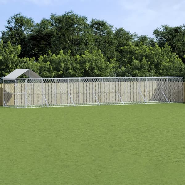 vidaXL Hundgård med tak silver 14x2x2,5 m galvaniserat stål - Hundkojor & rastgårdar