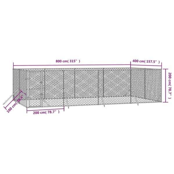 vidaXL Koiran ulkohäkki hopea 8x4x2 m galvanoitu teräs -  Koiranhäkit & aitaukset