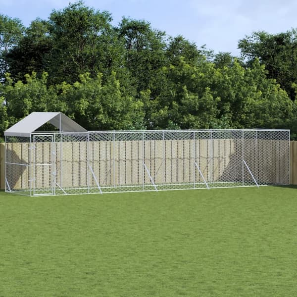 vidaXL Koiran ulkohäkki katolla hopea 10x2x2,5 m galvanoitu teräs - Koiranhäkit & aitaukset