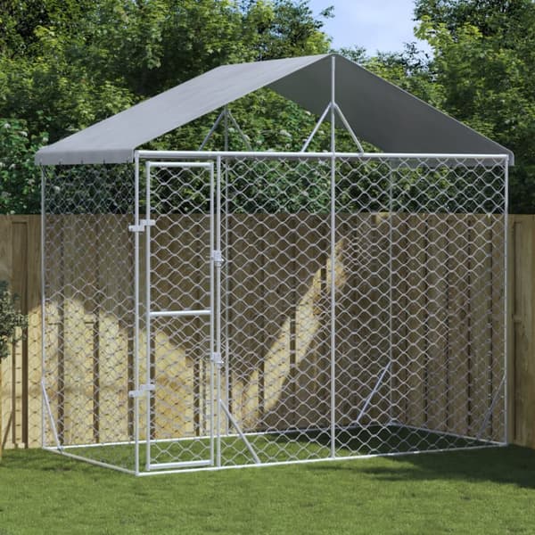 vidaXL Hundgård med tak silver 3x1,5x2,5 m galvaniserat stål - Hundkojor & rastgårdar