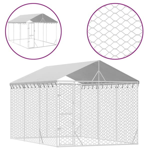 vidaXL Koiran ulkohäkki katolla hopea 3x4,5x2,5 m galvanoitu teräs - Koiranhäkit & aitaukset