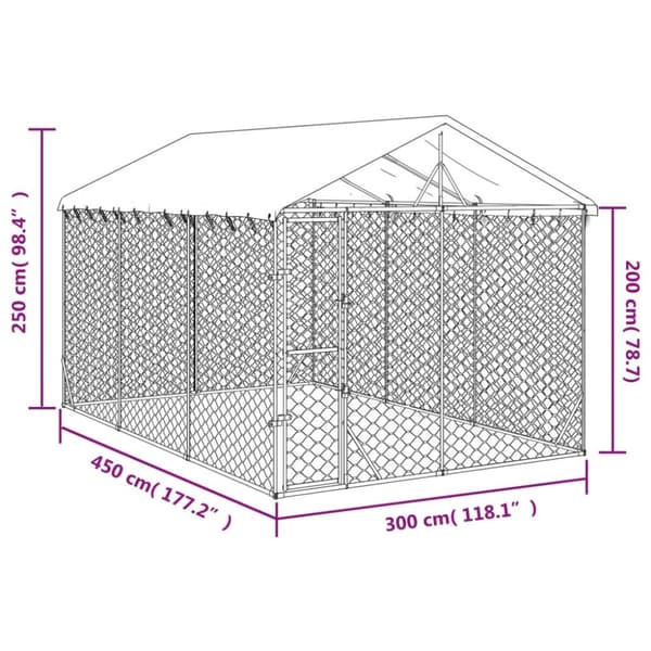 vidaXL Koiran ulkohäkki katolla hopea 3x4,5x2,5 m galvanoitu teräs - Koiranhäkit & aitaukset
