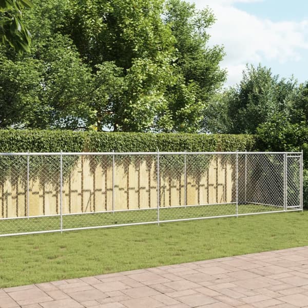 vidaXL Koiranhäkki ovella harmaa 10x2x1,5 m galvanoitu teräs - Koiranhäkit & aitaukset