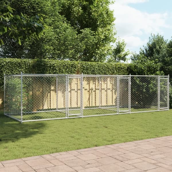 vidaXL hundegård med låge 6x2x1,5 m galvaniseret stål grå -  Hundebure & løbegårde