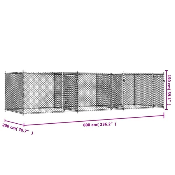vidaXL hundegård med låge 6x2x1,5 m galvaniseret stål grå -  Hundebure & løbegårde