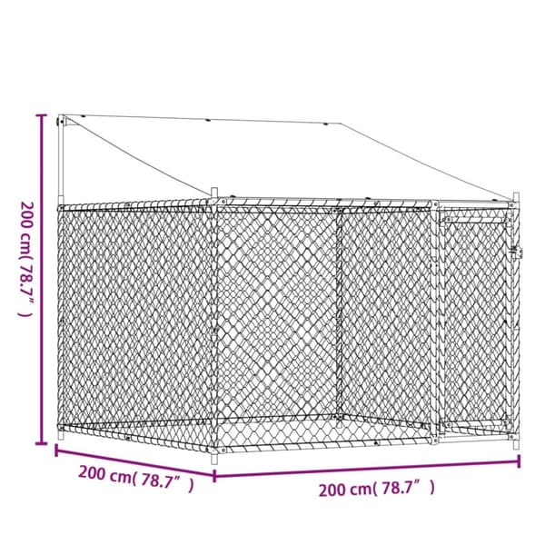 vidaXL hundegård med tag og låge 2x2x2 m galvaniseret stål grå -  Hundebure & løbegårde