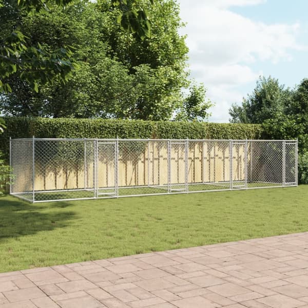 vidaXL Koiranhäkki ovilla harmaa 8x2x1,5 m galvanoitu teräs -  Koiranhäkit & aitaukset