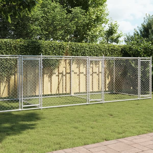 vidaXL Koiranhäkki ovilla harmaa 8x2x1,5 m galvanoitu teräs -  Koiranhäkit & aitaukset