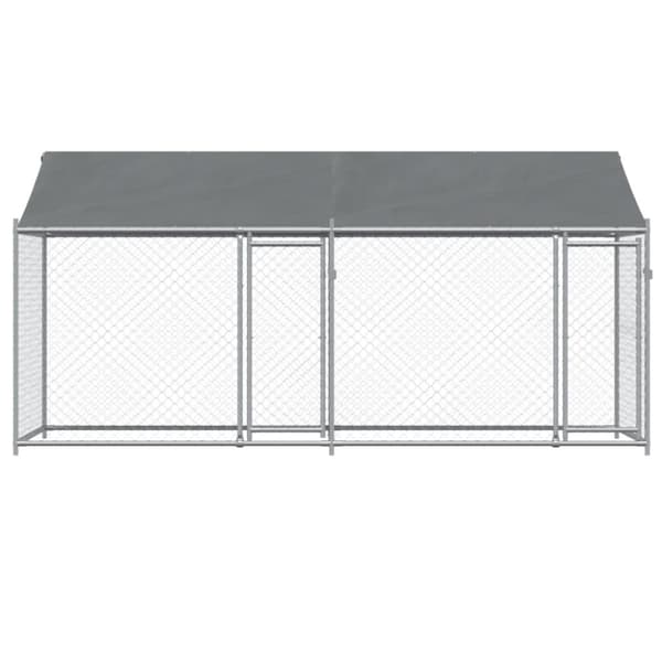 vidaXL hundegård med tag og låger 4x2x2 m galvaniseret stål grå -  Hundebure & løbegårde