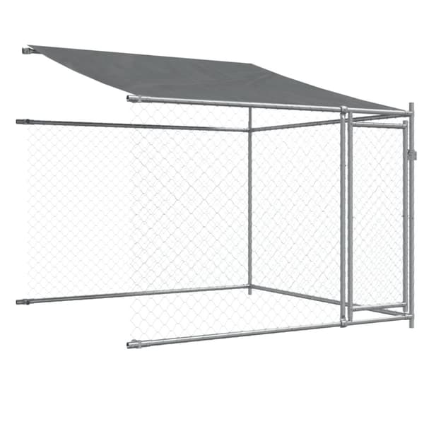 vidaXL hundegård med tag og låger 4x2x2 m galvaniseret stål grå -  Hundebure & løbegårde