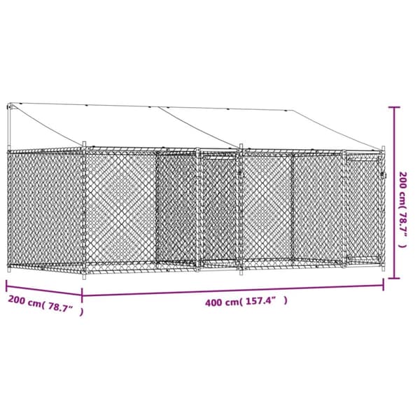 vidaXL hundegård med tag og låger 4x2x2 m galvaniseret stål grå -  Hundebure & løbegårde