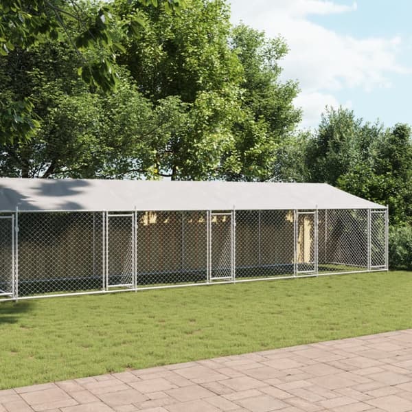 vidaXL Koiranhäkki katolla ja ovilla harmaa 12x2x2 m galvanoitu teräs - Koiranhäkit & aitaukset