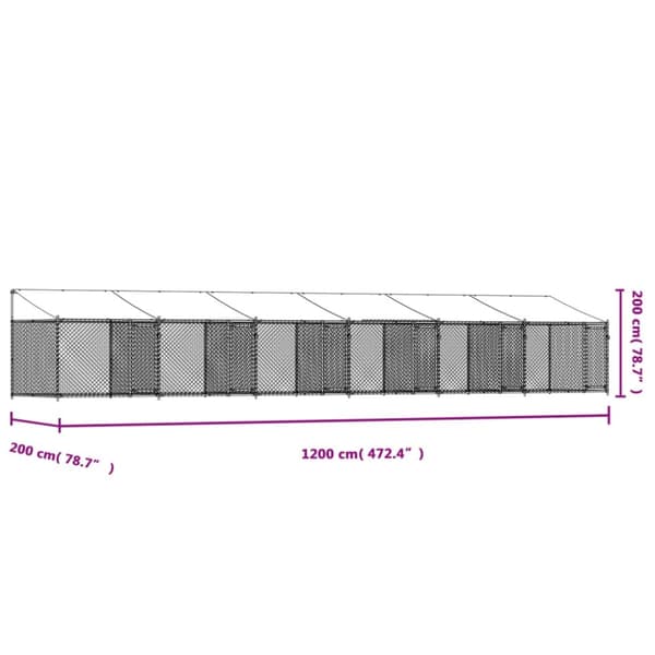 vidaXL Koiranhäkki katolla ja ovilla harmaa 12x2x2 m galvanoitu teräs - Koiranhäkit & aitaukset