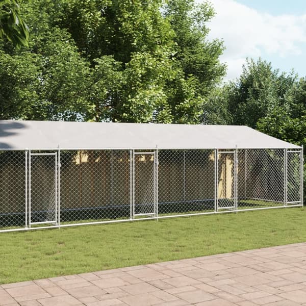 vidaXL Koiranhäkki katolla ja ovilla harmaa 12x2x2 m galvanoitu teräs - Koiranhäkit & aitaukset