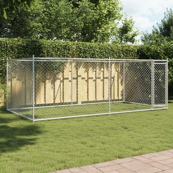 vidaXL hundegård med låge 4x2x1,5 m galvaniseret stål grå -  Hundebure & løbegårde