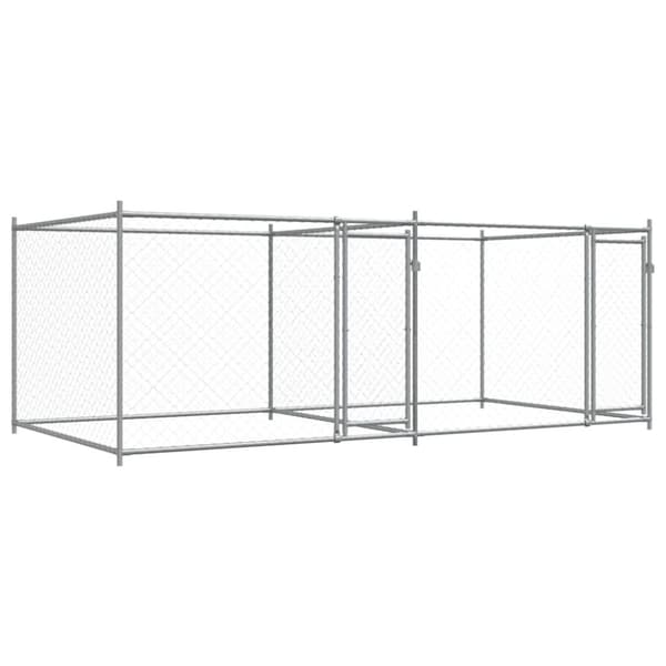 vidaXL hundegård med låge 4x2x1,5 m galvaniseret stål grå -  Hundebure & løbegårde